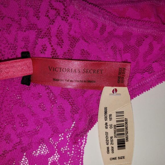 Victoria's Secret Thong Panties Womens One Size Pink The Lacie Lace Leopard NEW - Picture 6 of 9
